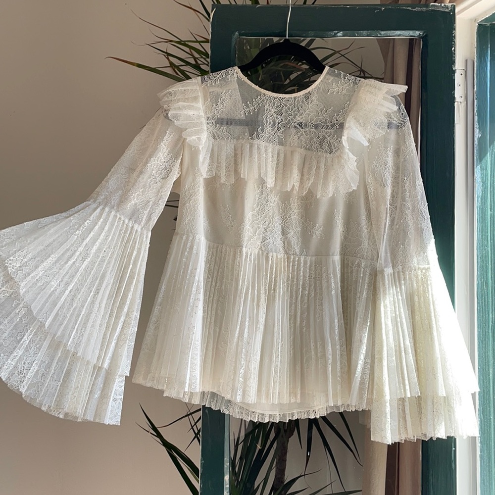 & Other Stories White Lace Pleated Ruffle Blouse